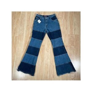 NWT Liquid Sz 9 Subdued Patchwork flare high rise trendy unique awesome jeans